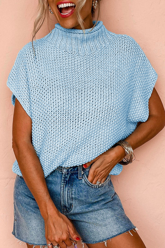 Island blau hochgeschlossener fledermaus-kurzarmpullover