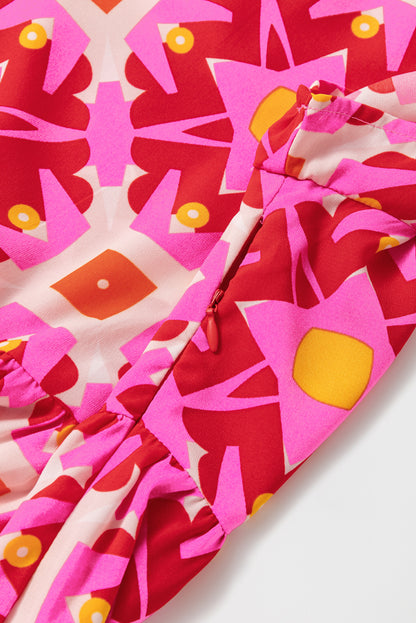 Erdbeerrosa geo-print maxikleid mit v-ausschnitt