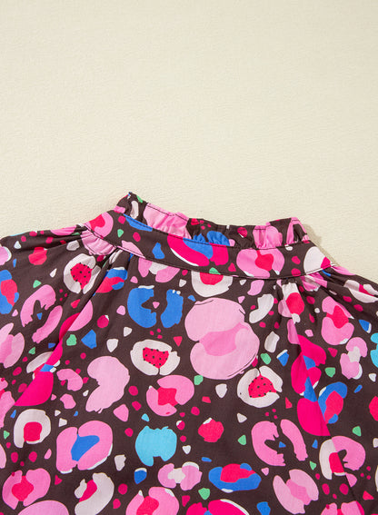 Rose Abstrakt Druck V-Ausschnitt Kragen Halbe Ärmel Kurzes Kleid