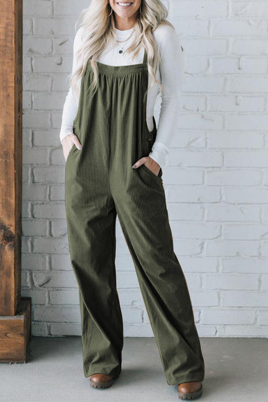 Dschungel grün solid pocketed loose fit kord overall