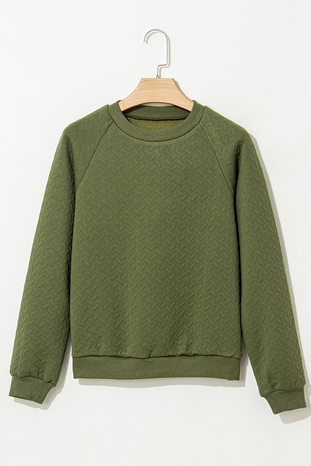 Dschungel grün solide strukturierte raglanärmel pullover sweatshirt