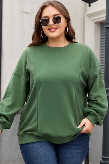Grünes Sweatshirt Damen in Übergröße mit Rundhalsausschnitt Damen