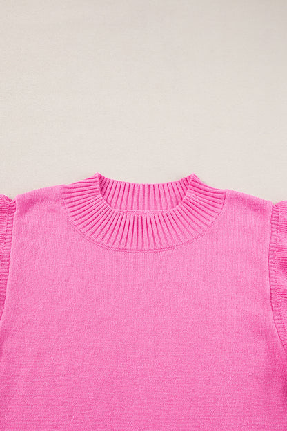 Bonbon gerippter mock neck pullover mit kurzen ärmeln und rüschen