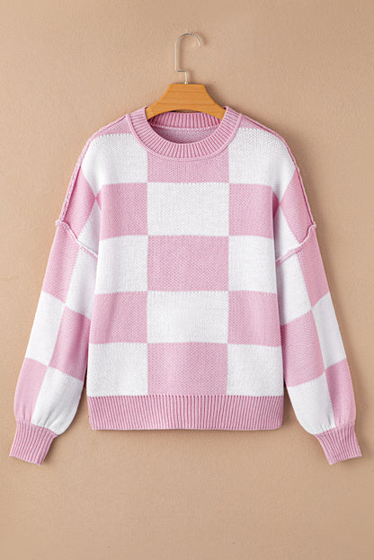 Rosa karierter pullover mit läuferärmeln
