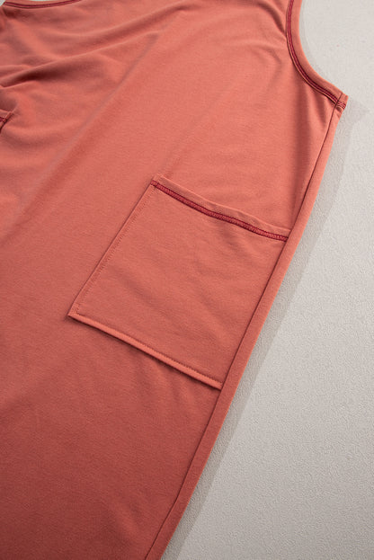 Gold flamme seitentaschen haremshose ärmelloser v-ausschnitt jumpsuit