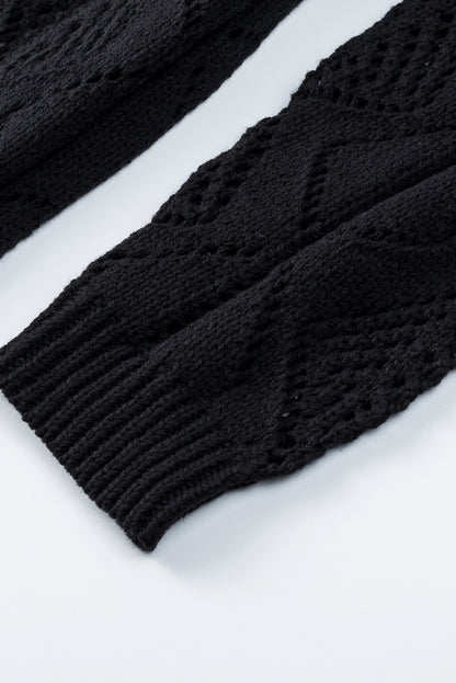 Schwarze durchbrochene strickjacke mit lochmuster
