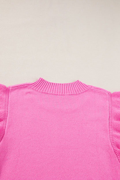 Bonbon gerippter mock neck pullover mit kurzen ärmeln und rüschen