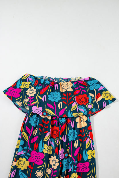Rot mix tropical print trägerloser geraffter jumpsuit