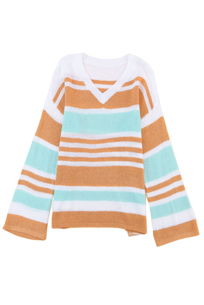 Mehrfarbiger colorblock-streifen langärmeliger geteilter pullover