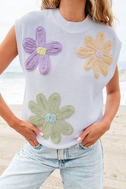 Weiß multi häkeln blume stricken kurze ärmel pullover tops