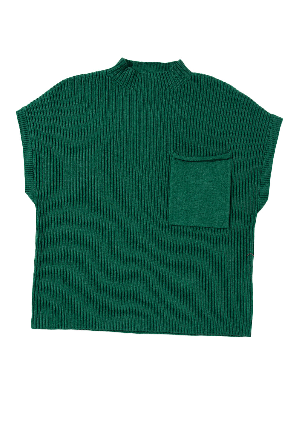 Schwarz-grüner aufgesetzter rippenstrickpullover mit kurzen ärmeln