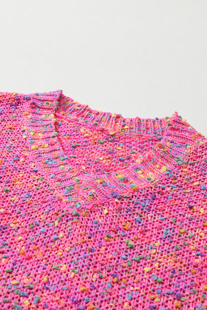Dunkelrosa bunte flecken gestrickt v-ausschnitt casual pullover