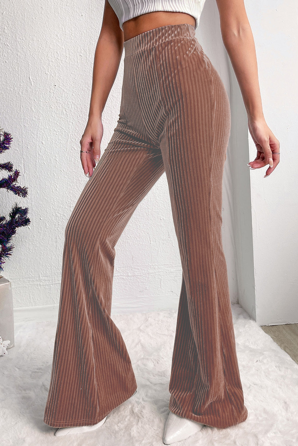 Staubrosa uni-hose mit hoher taille und ausgestellter kordhose