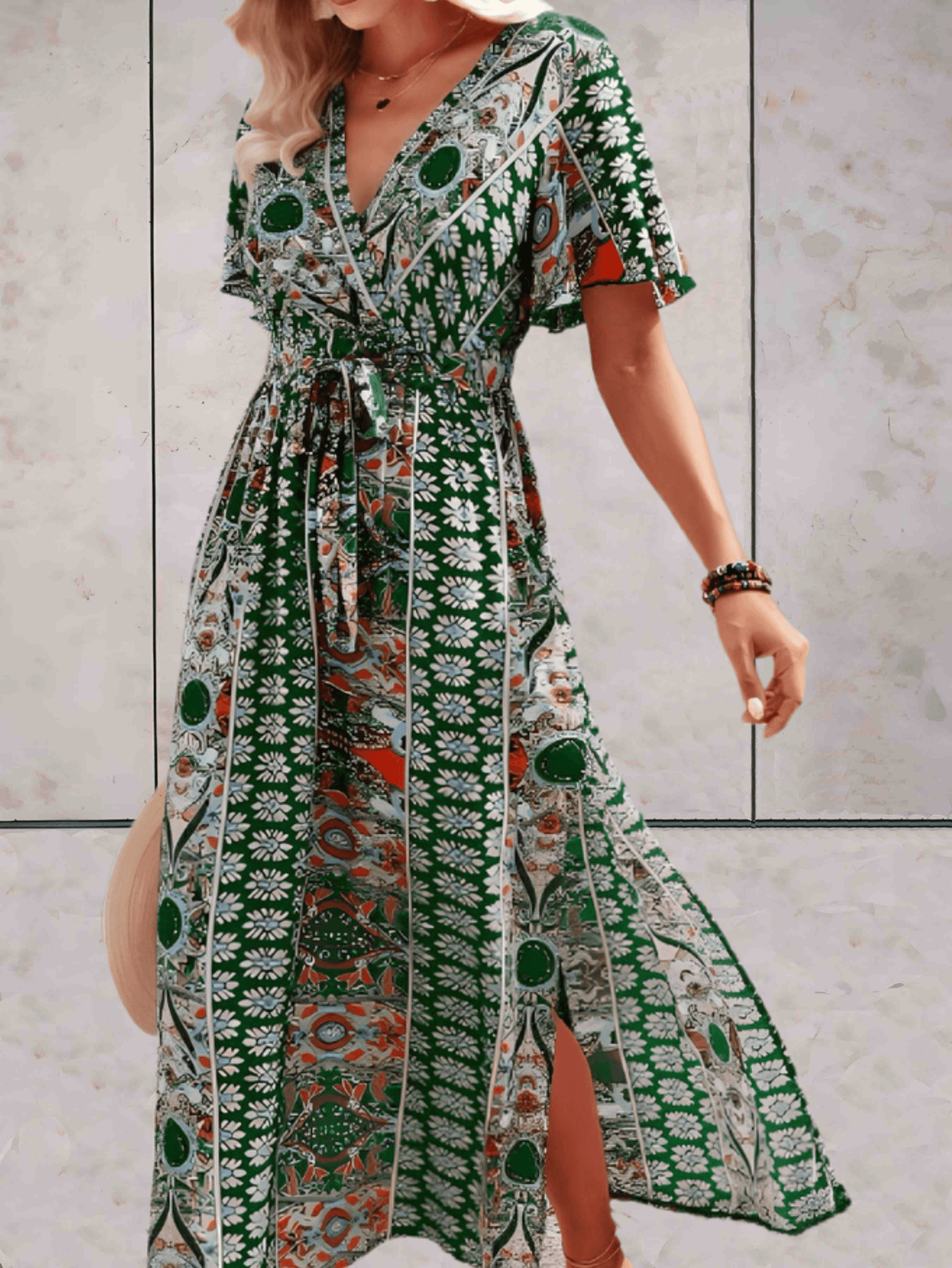 'Amelia' Midi-Kleid Blumendruck und hohem Schlitz