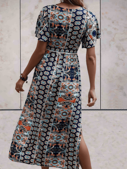 'Amelia' Midi-Kleid Blumendruck und hohem Schlitz