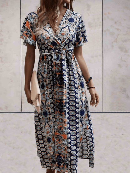 'Amelia' Midi-Kleid Blumendruck und hohem Schlitz