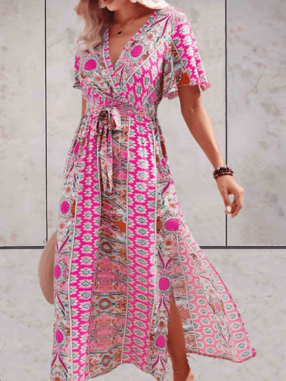 'Amelia' Midi-Kleid Blumendruck und hohem Schlitz