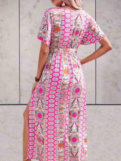 'Amelia' Midi-Kleid Blumendruck und hohem Schlitz