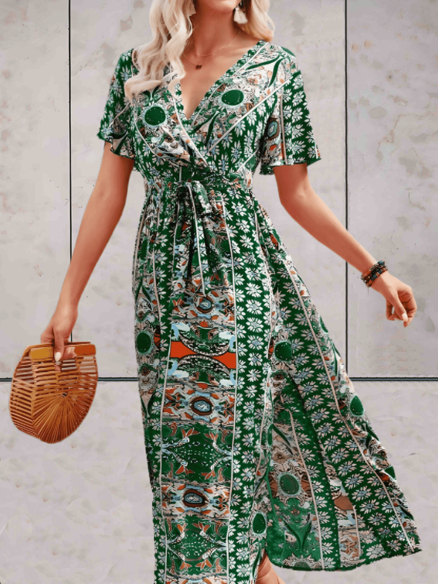 'Amelia' Midi-Kleid Blumendruck und hohem Schlitz