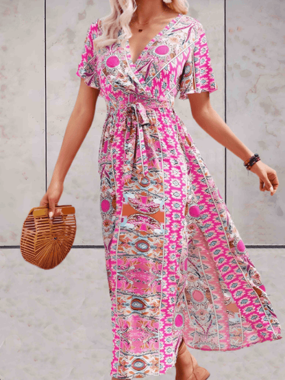 'Amelia' Midi-Kleid Blumendruck und hohem Schlitz