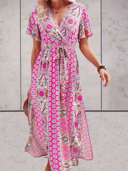 'Amelia' Midi-Kleid Blumendruck und hohem Schlitz